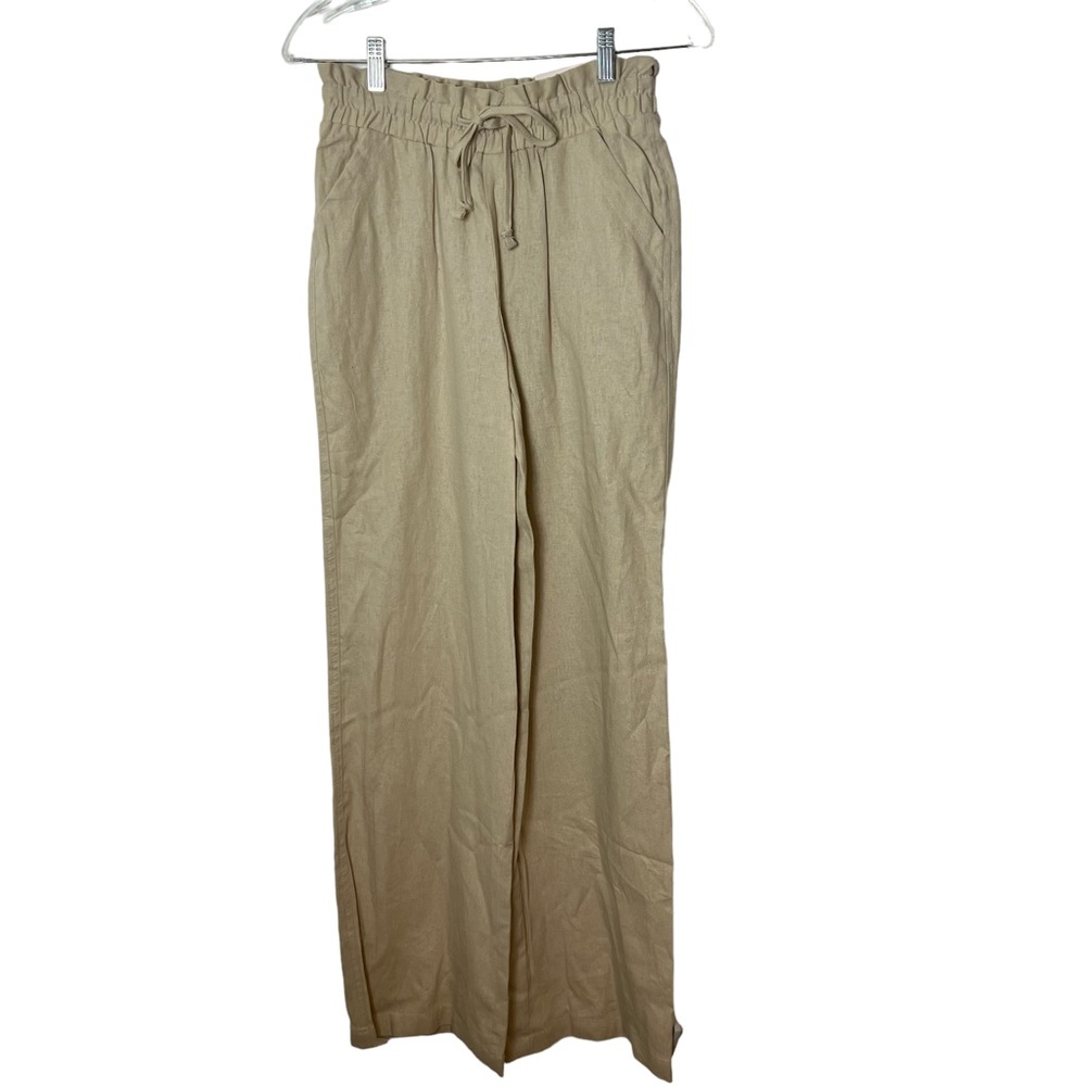 SO brand Stone Tan Linen High Rise Wide Leg Paper Bag Pant